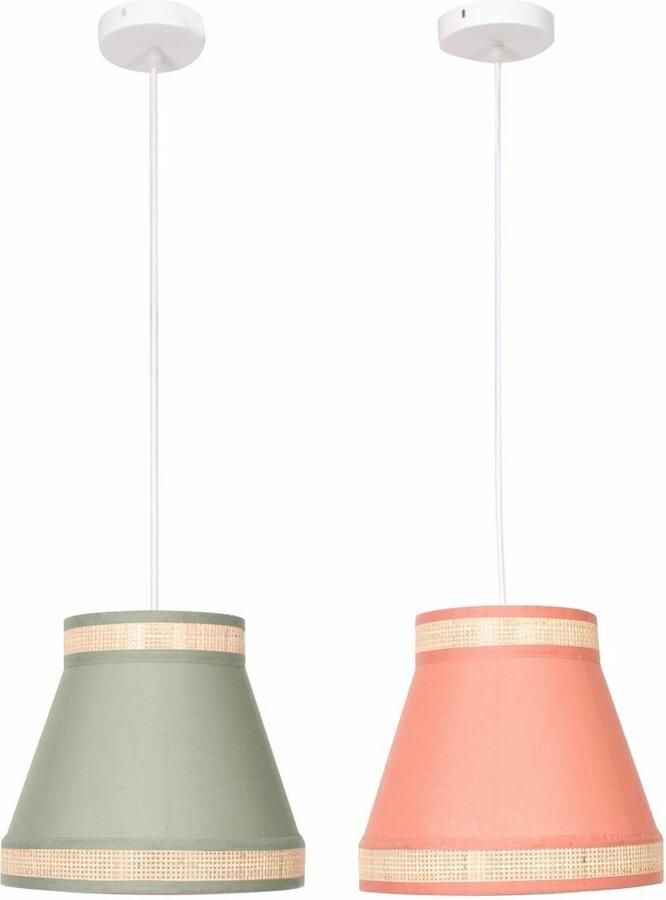 DKD Home Decor Plafondlamp 30 x 30 x 28 cm Natuurlijk Oranje Groen Rotan 28 x 28 x 28 cm 50 W (2 Stuks)