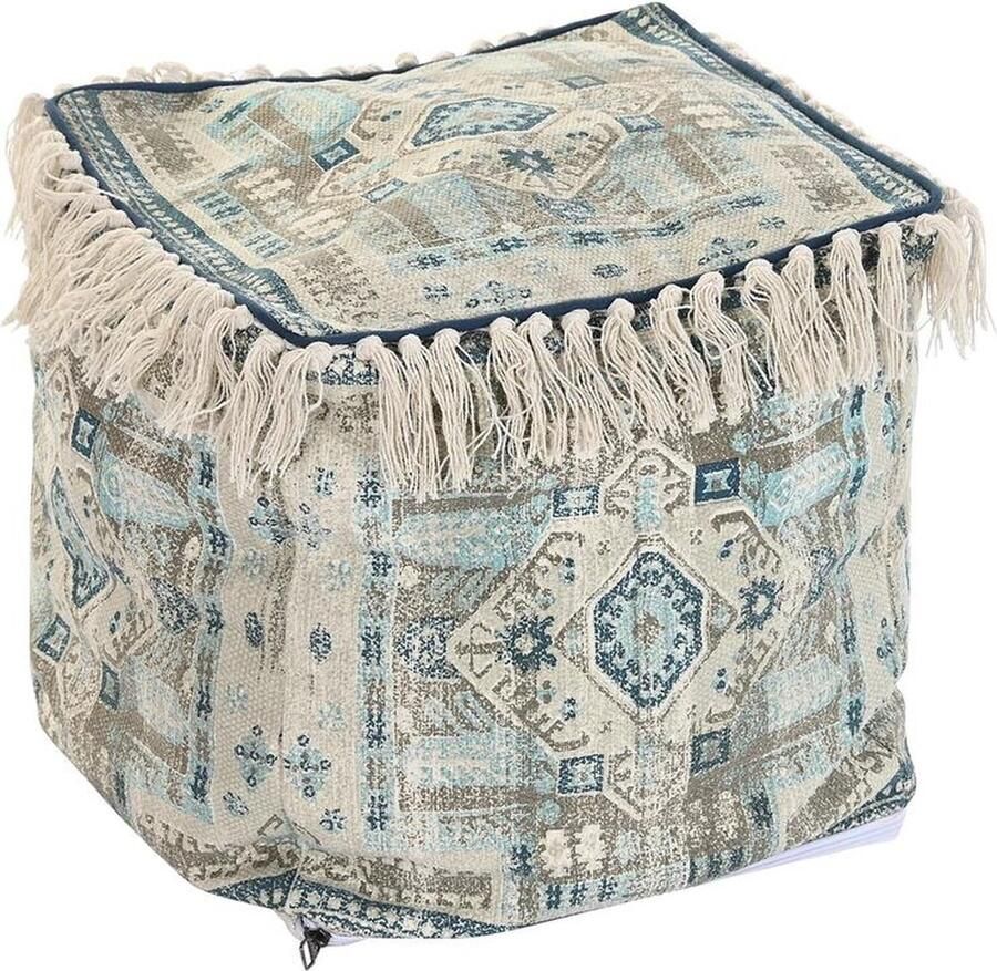 DKD Home Decor Poef Casablanca Blauw Franjes 40 x 40 x 40 cm