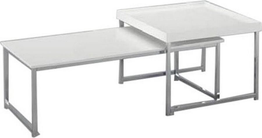 DKD Home Decor Set van 2 tafels 110 x 48 x 45 cm Zilverkleurig Staal Aluminium Wit Hout MDF