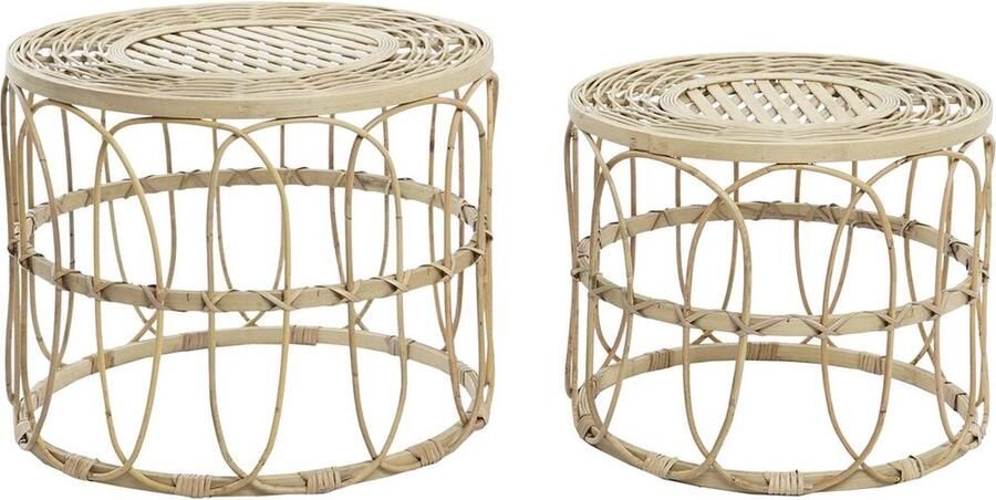 DKD Home Decor Set van 2 tafels Bruin Rotan (50 x 50 x 41 5 cm) (50 x 50 x 40 cm)