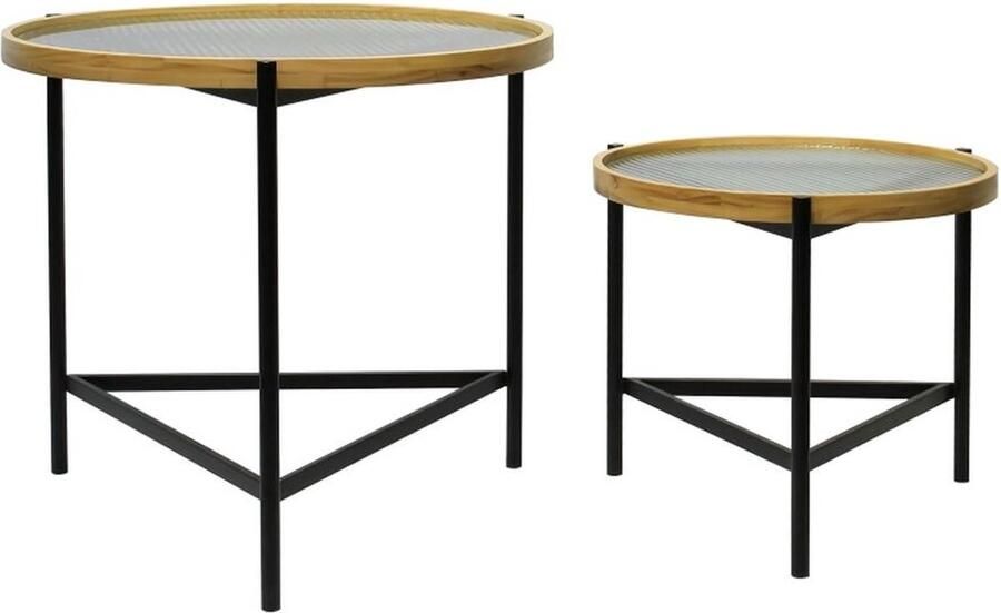 DKD Home Decor Set van 2 tafels Zwart 64 x 64 x 55 cm Kristal Metaal