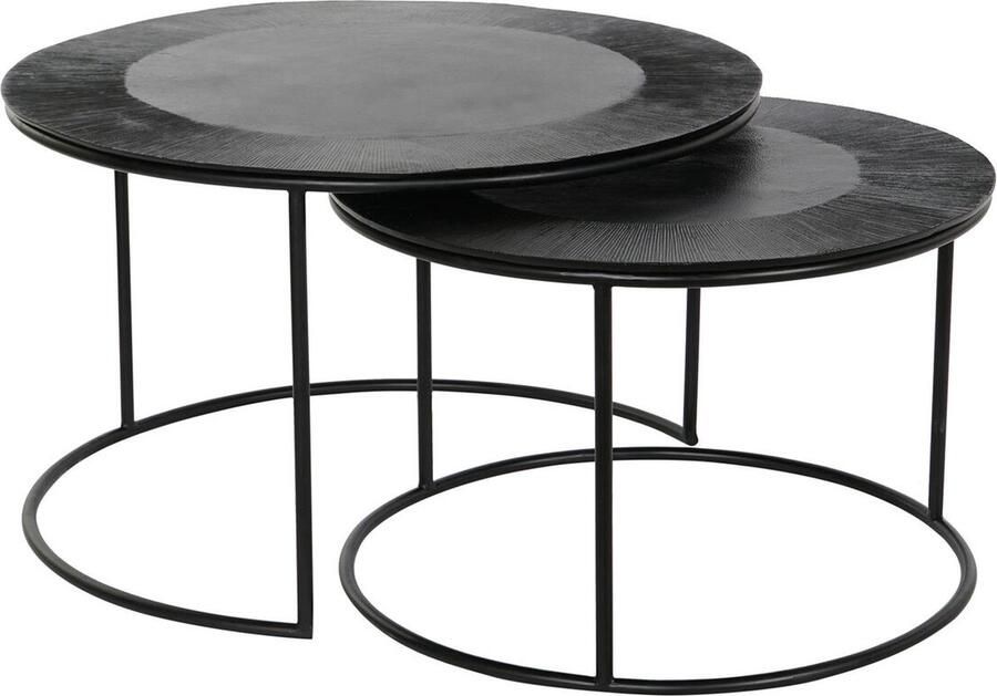 DKD Home Decor Set van 2 tafels Zwart Metaal Aluminium 76 x 76 x 44 cm