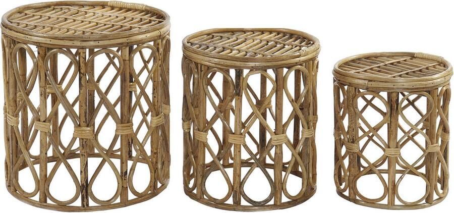 DKD Home Decor Set van 3 tafels 39 x 39 x 41 cm Natuurlijk vlechtwerk