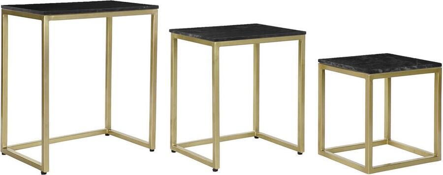 DKD Home Decor Set van 3 tafels 50 x 35 x 60 cm Zwart Gouden Marmer Ijzer