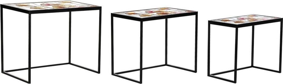 DKD Home Decor Set van 3 tafels Kristal Zwart Metaal Geel (60 x 40 x 50 cm)