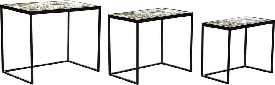 DKD Home Decor Set van 3 tafels Kristal Zwart Metaal Groen (60 x 40 x 50 cm)