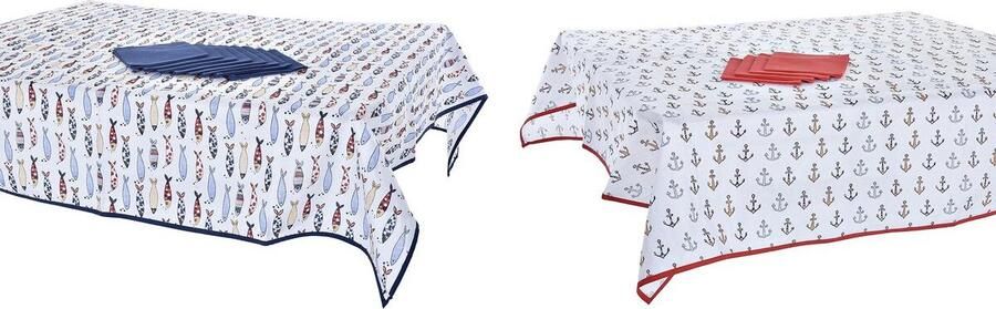 DKD Home Decor Tafellinnenset Blauw Wit Rood 150 x 150 x 0 5 cm (2 Stuks)