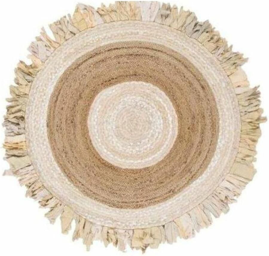 DKD Home Decor Tapijt 140 x 140 x 1 cm Natuurlijk Beige Bruin Polyester Katoen Tropisch Jute Franjes