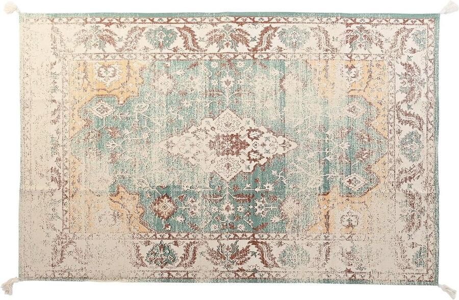 DKD Home Decor Tapijt Verouderde afwerking Blauw Katoen Arabisch Franjes (120 x 180 x 1 cm)