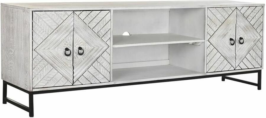 DKD Home Decor Tv-meubel 180 x 40 x 60 cm Zwart Metaal Wit Mangohout