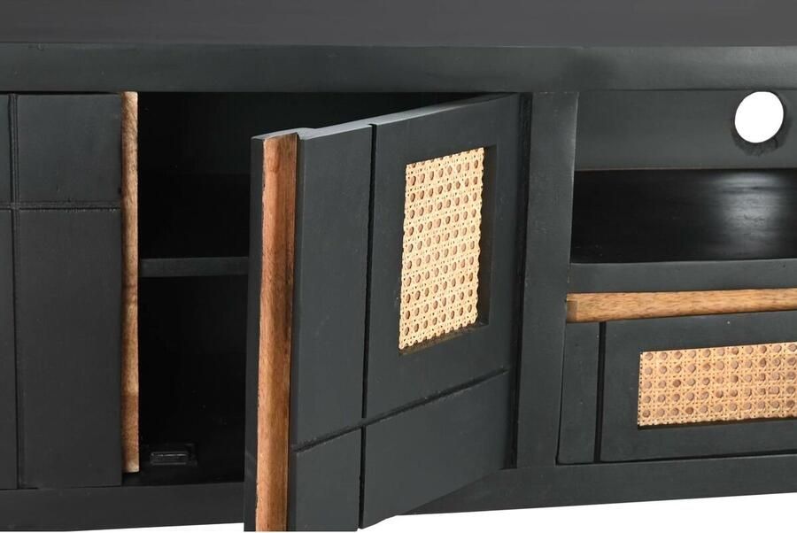 DKD Home Decor Tv-meubel Zwart Rotan Mangohout (145 5 x 40 5 x 60 cm)