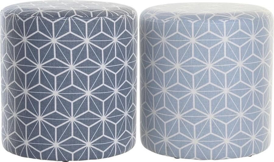 DKD Home Decor Voetensteun 31 x 31 x 33 cm Blauw Hemelsblauw Pijnboom Geometrisch Mediterrane (2 Stuks)