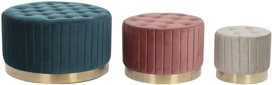 DKD Home Decor Voetensteun Groen Grijs Bordeaux Gouden Metaal Fluweel 80 x 80 x 45 cm