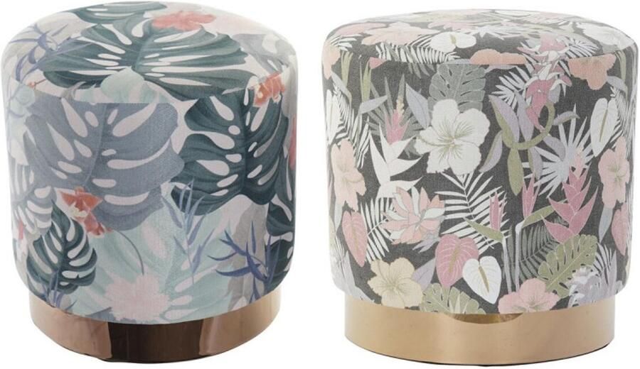 DKD Home Decor Voetensteun Metaal Hout Polyester Multicolour Tropisch (35 x 35 x 35 cm) (2 Stuks)