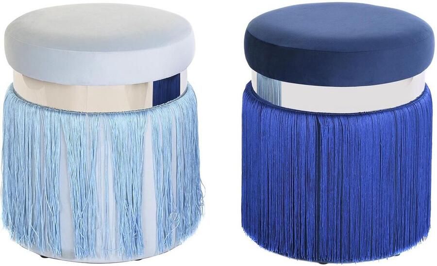 DKD Home Decor Voetensteun Zilverkleurig Metaal Hemelsblauw Marineblauw Franjes 35 x 35 x 41 cm (2 Stuks)