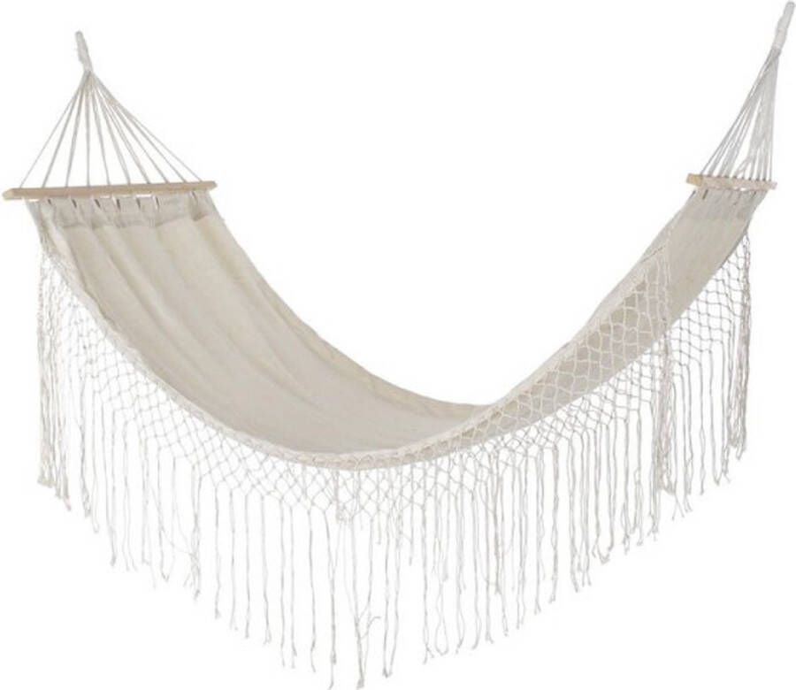 DKD Home Decor Hangmat Beige Polyester Katoen Pijnboom Franjes (280 x 100 x 130 cm)