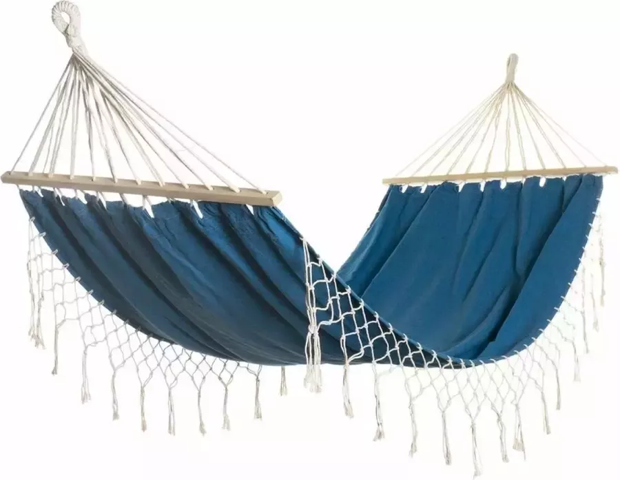 DKD Home Decor Hangmat Blauw Spar Franjes (200 x 100 cm)