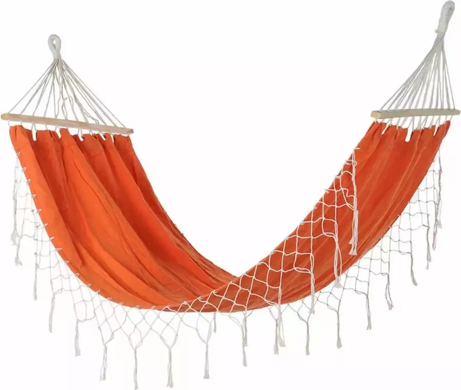 DKD Home Decor Hangmat Oranje Polyester Katoen Pijnboom Franjes (255 x 80 x 28 cm)