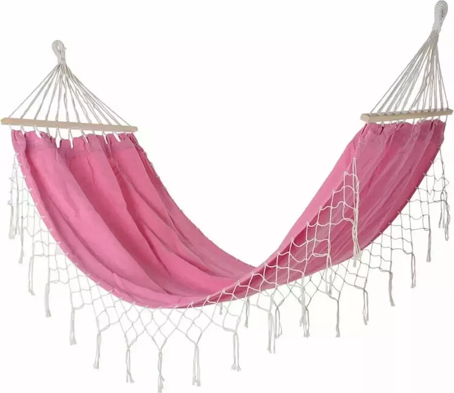 DKD Home Decor Hangmat Roze Polyester Katoen Pijnboom Franjes (255 x 80 x 28 cm)