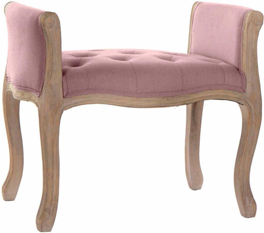 DKD Home Decor Kruk Natuurlijk Roze Linnen Rubberwood (65 x 46 x 60 5 cm)