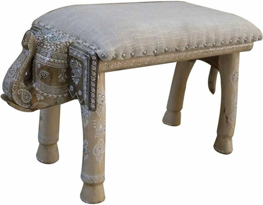 DKD Home Decor Kruk Olifant Wit Natuurlijk Mangohout 65 x 31 7 x 38 cm