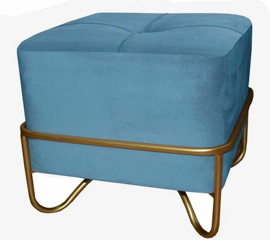 DKD Home Decor Kruk Schuim Blauw Gouden Metaal Polyester Fluweel Hout MDF (42 x 42 x 38 cm)