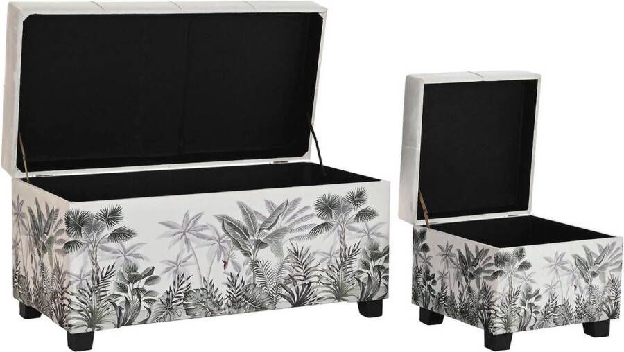 DKD Home Decor Kruk Zwart Beige Polyester Groen Hout MDF (80 x 40 x 43 cm)