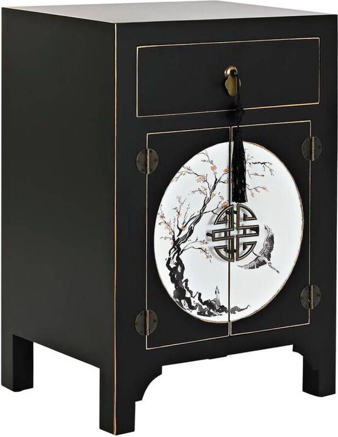 DKD Home Decor Nachtkastje Wit Zwart Gouden Spar Hout MDF 45 x 36 x 66 cm