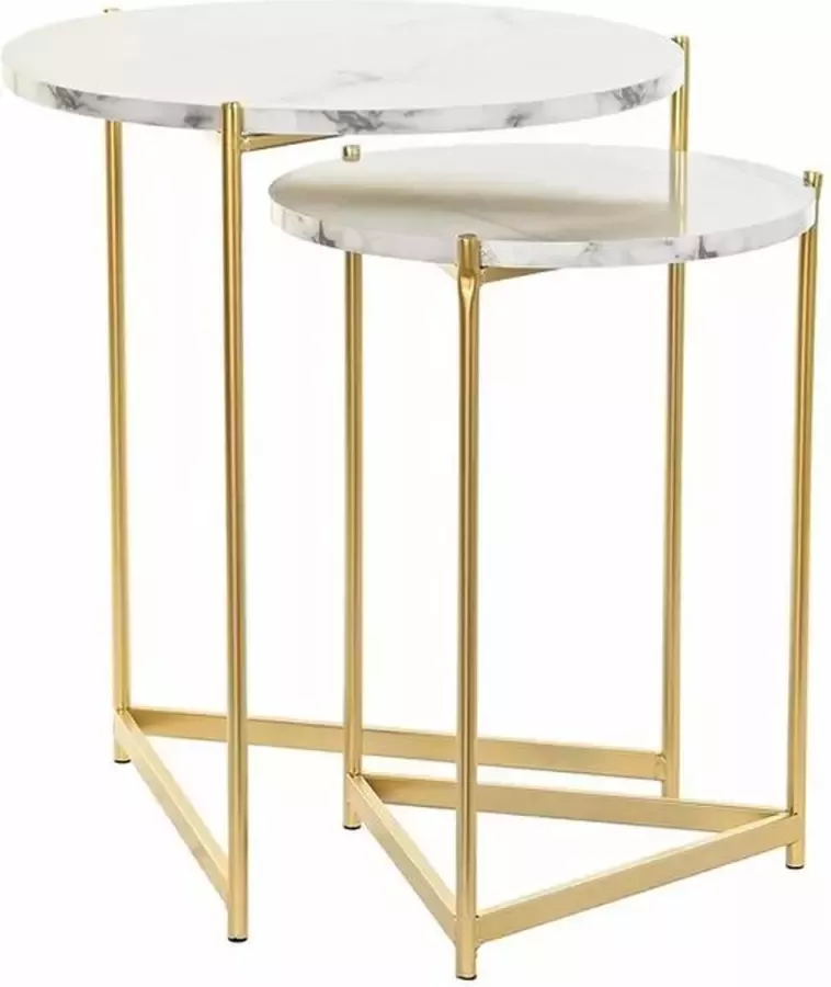 DKD Home Decor Set van 2 kleine tafels Gouden Metaal MDF Wit (46 x 46 x 55 cm) (2 pcs)