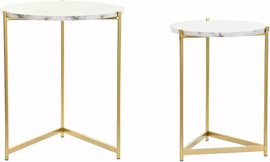 DKD Home Decor Set van 2 kleine tafels Gouden Metaal MDF Wit (46 x 46 x 55 cm) (2 pcs)