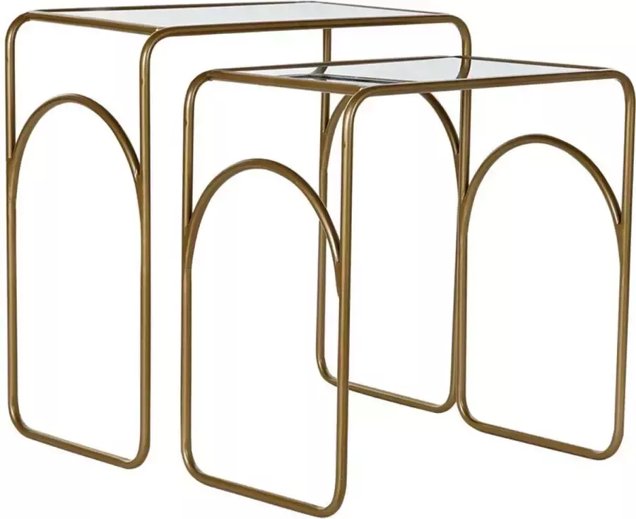 DKD Home Decor Set van 2 kleine tafels Kristal Gouden Metaal Modern (55 x 30 x 55 cm) (2 pcs)