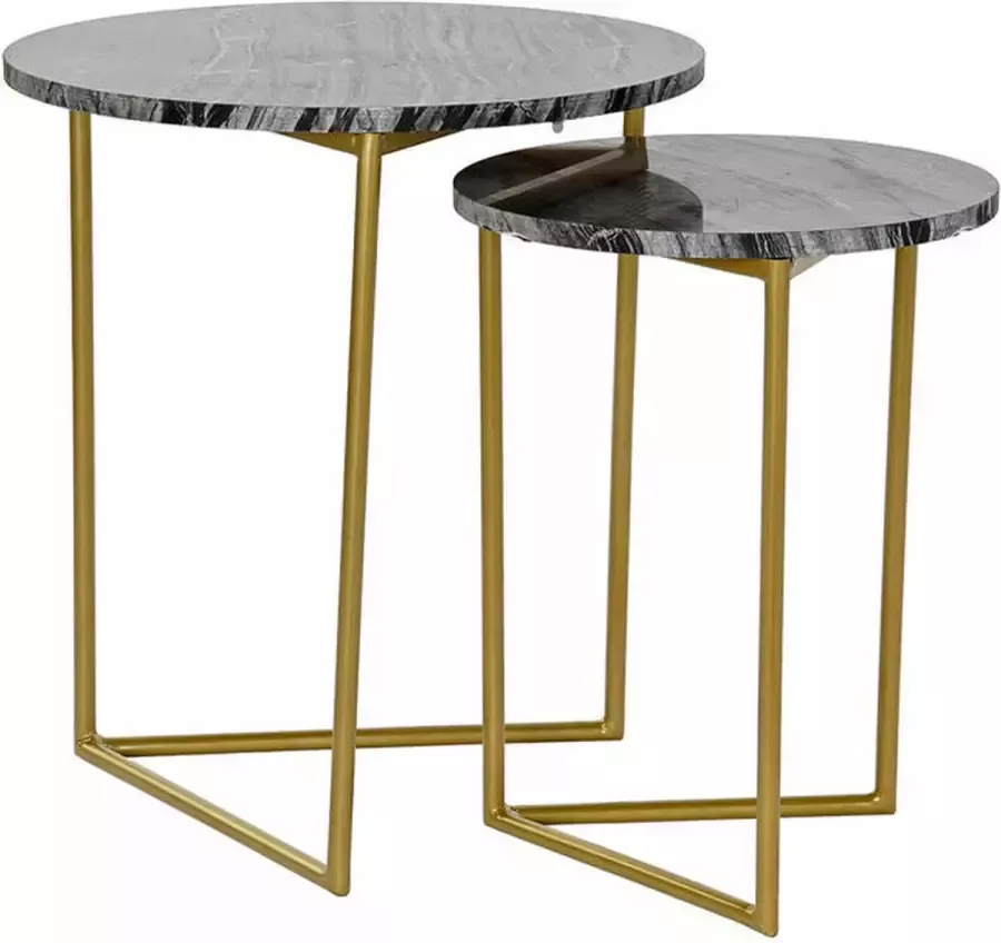 DKD Home Decor Set van 2 kleine tafels Zwart Gouden Metaal Marmer (40 x 40 x 45 cm) (2 pcs)