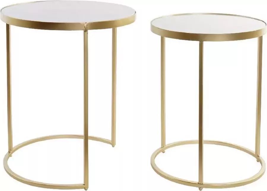 DKD Home Decor Set van 2 tafels Gouden Metaal Hout Wit (2 pcs) (30 x 30 x 41 cm) (35 x 35 x 44 cm)