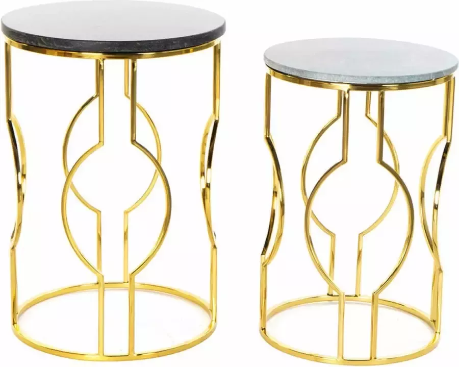 DKD Home Decor Set van 2 tafels Zwart Gouden Metaal Marmer (40 x 40 x 62 cm) (2 Stuks)
