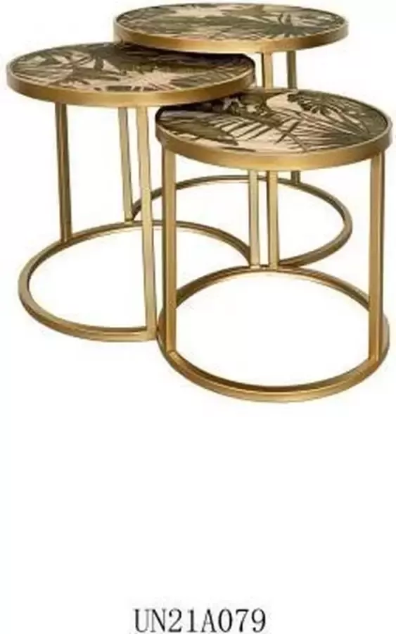 DKD Home Decor Set van 3 tafels Gouden Metaal MDF Groen Tropisch (47 x 47 x 50 cm)