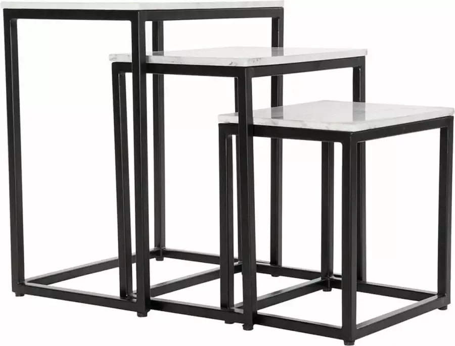 DKD Home Decor Set van 3 tafels Zwart Wit Marmer Ijzer (50 x 35 x 60.5 cm) (3 pcs) - Foto 2