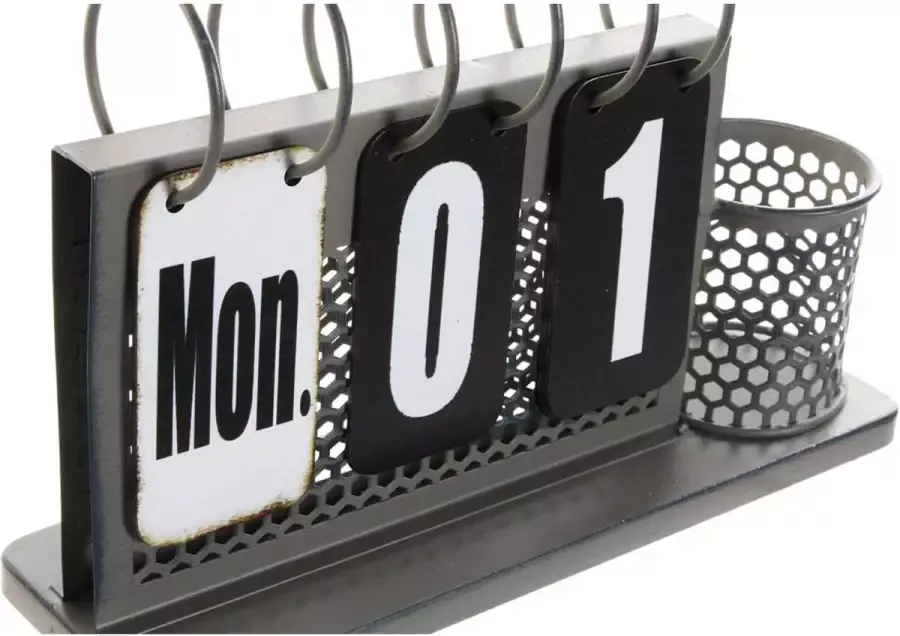 DKD Home Decor Tafelkalender Zwart Metaal Lichtgrijs (26 x 8 x 18 cm) - Foto 3