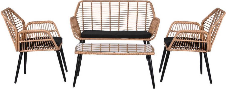 DKD Home Decor Tafelset met 3 fauteuils 124 x 75 x 85 5 cm 120 x 65 x 89 cm Kristal Metaal Synthetische rotan