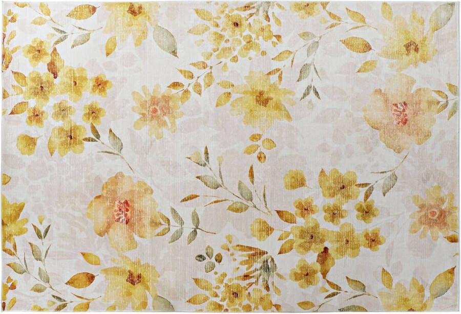 DKD Home Decor Tapijt Geel Wit Polyester Katoen Blommor (200 x 290 x 0.5 cm)