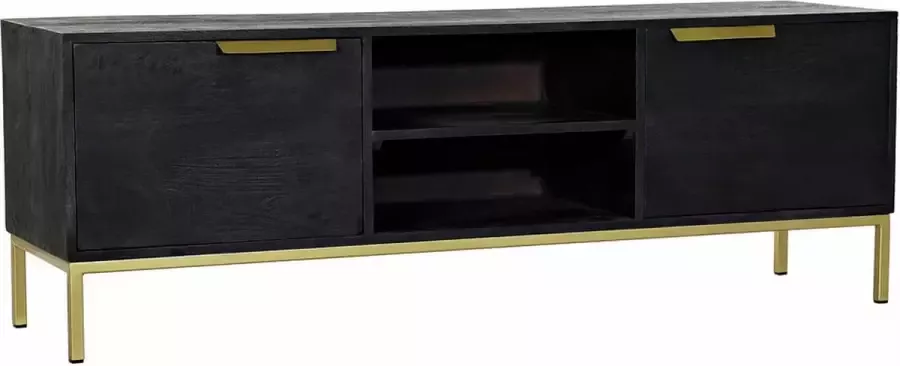 DKD Home Decor Tv-meubel Zwart Metaal Gouden Mangohout (147 x 40 x 51 cm)