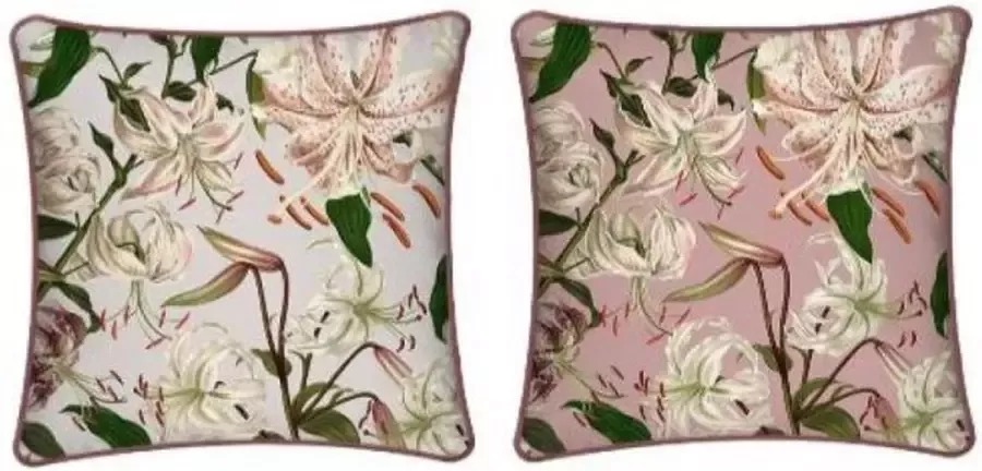 DKD Home Decor Voetensteun Beige Roze Gouden Metaal Polyester Blommor (32 x 32 x 38 cm) (2 Stuks)