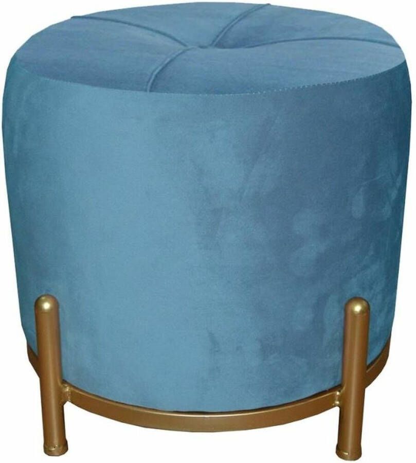 DKD Home Decor Voetensteun Blauw Polyester Metaal Gouden (38 x 38 x 34 cm)