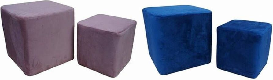 DKD Home Decor Voetensteun Marineblauw Licht Roze Hout Plastic Fluweel Stads 36 x 36 x 35 cm (2 Stuks)