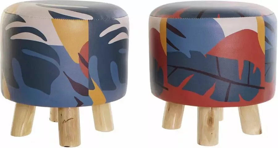DKD Home Decor Voetensteun Polyurethaan Multicolour Pijnboom Tropisch (2 pcs) (30 x 30 x 32 cm)
