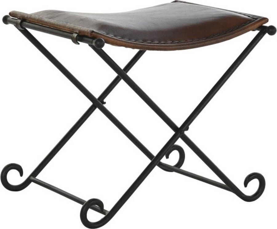 DKD Home Decor Voetensteun Zwart Metaal Leer Donkerbruin Vintage (56 x 44 5 x 45 cm)