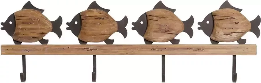 DKD Home Decor Wandkapstok Zwart Metaal Paulownia hout (61.5 x 3.5 x 20 cm)