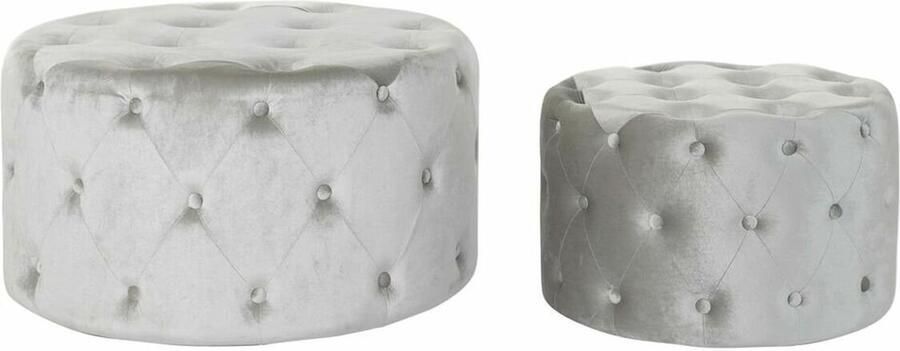 Dkd home Voetensteun Decor Grijs Fluweel Hout MDF (80 x 80 x 43 cm) (58 x 58 x 37 cm) (2 pcs)