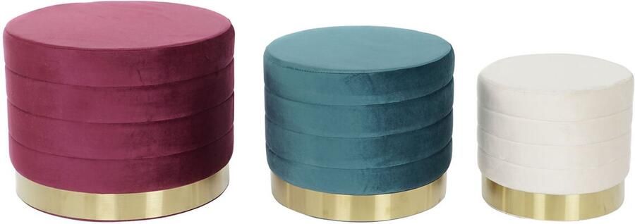 Dkd home Voetensteun Decor Multicolour Hout MDF Fluweel 60 x 60 x 45 cm