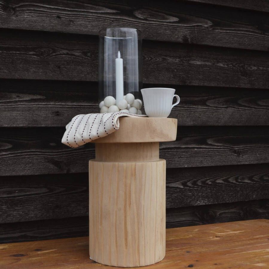 Dijk Natural Collections DKNC Bijzettafel rond Micki Paulownia-hout 28x28x38cm Beige - Foto 2