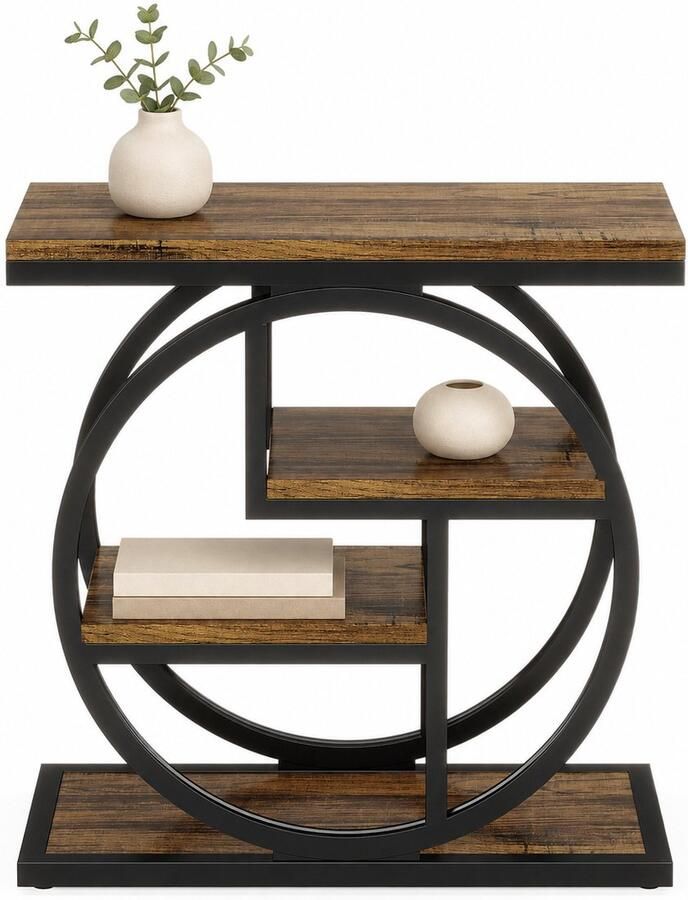DMG Supply Houten bijzettafel – 4 lagen – Industrieel – Bruin & Zwart – 65 × 30 × 65 cm - Foto 2